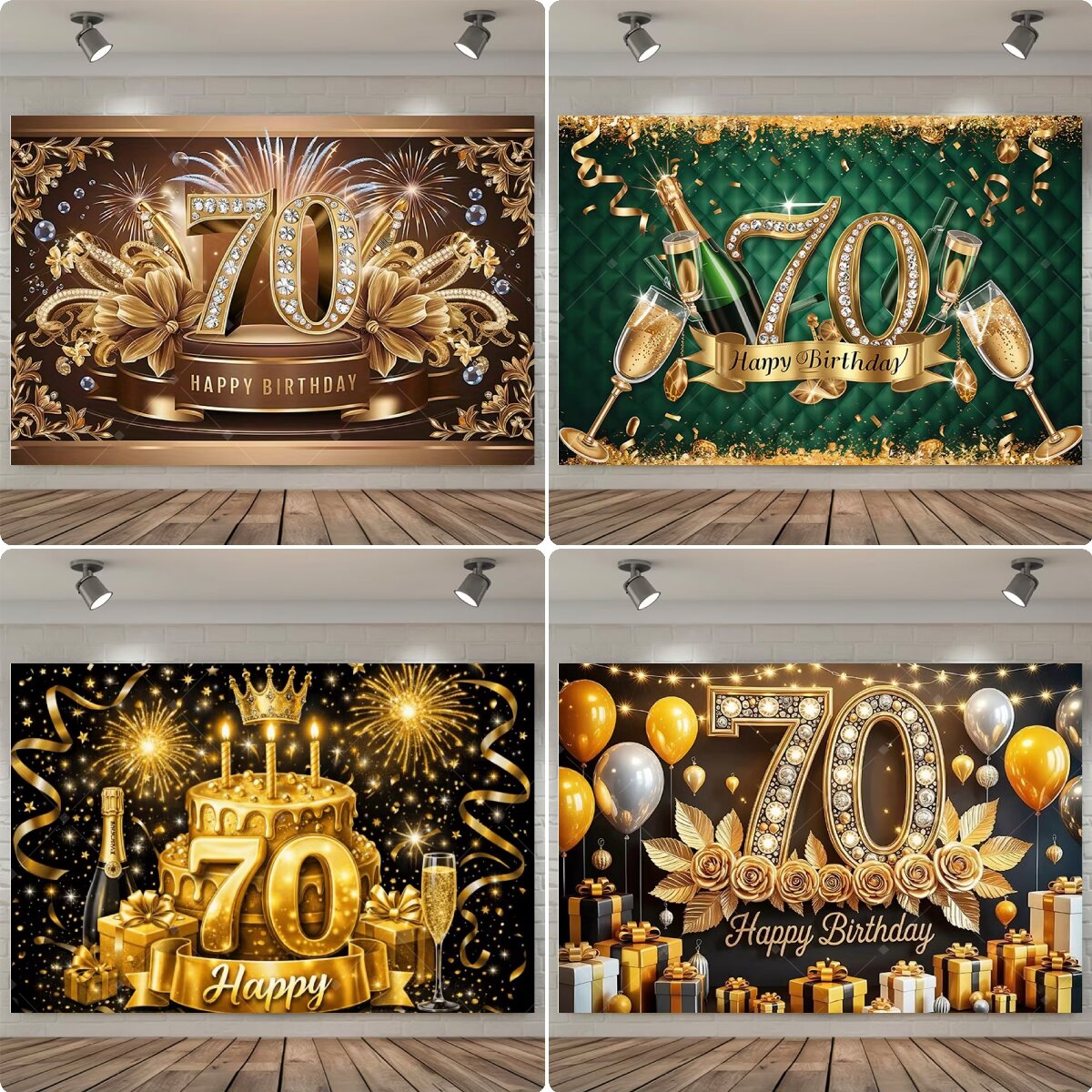 Photography Class - Happy 70th Birthday Backdrop Gold Diamond