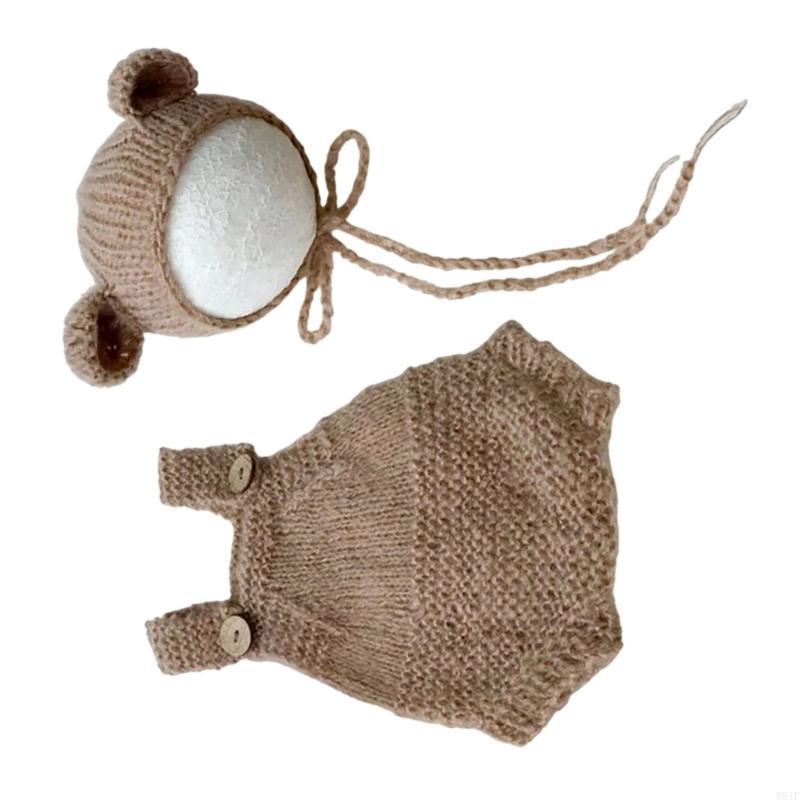 Photography Outfit - 581F Baby Bear Hat Suspenders Costume