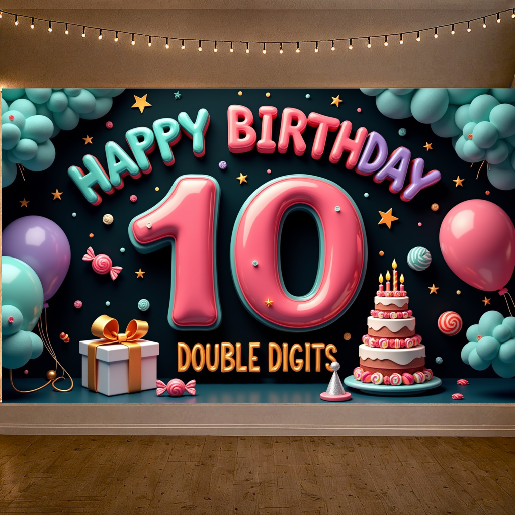 Photography Class - Polyester Happy 10th Birthday Party Backdrop