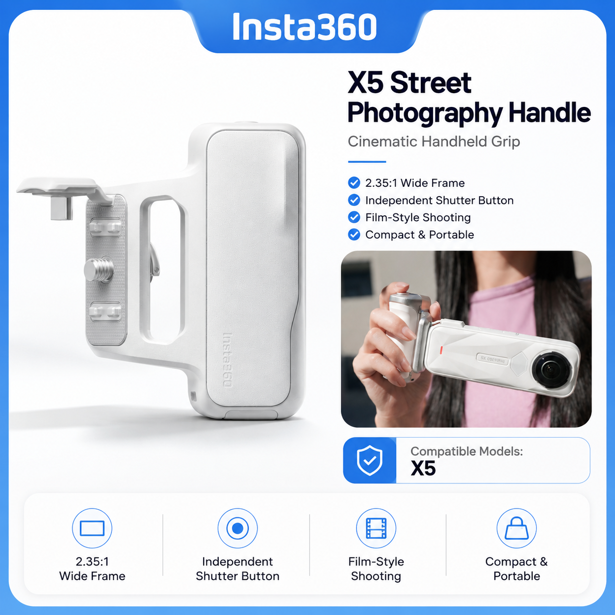 Insta360 X5 Street Photography - Photography Grip Insta360 X5 recension och pris