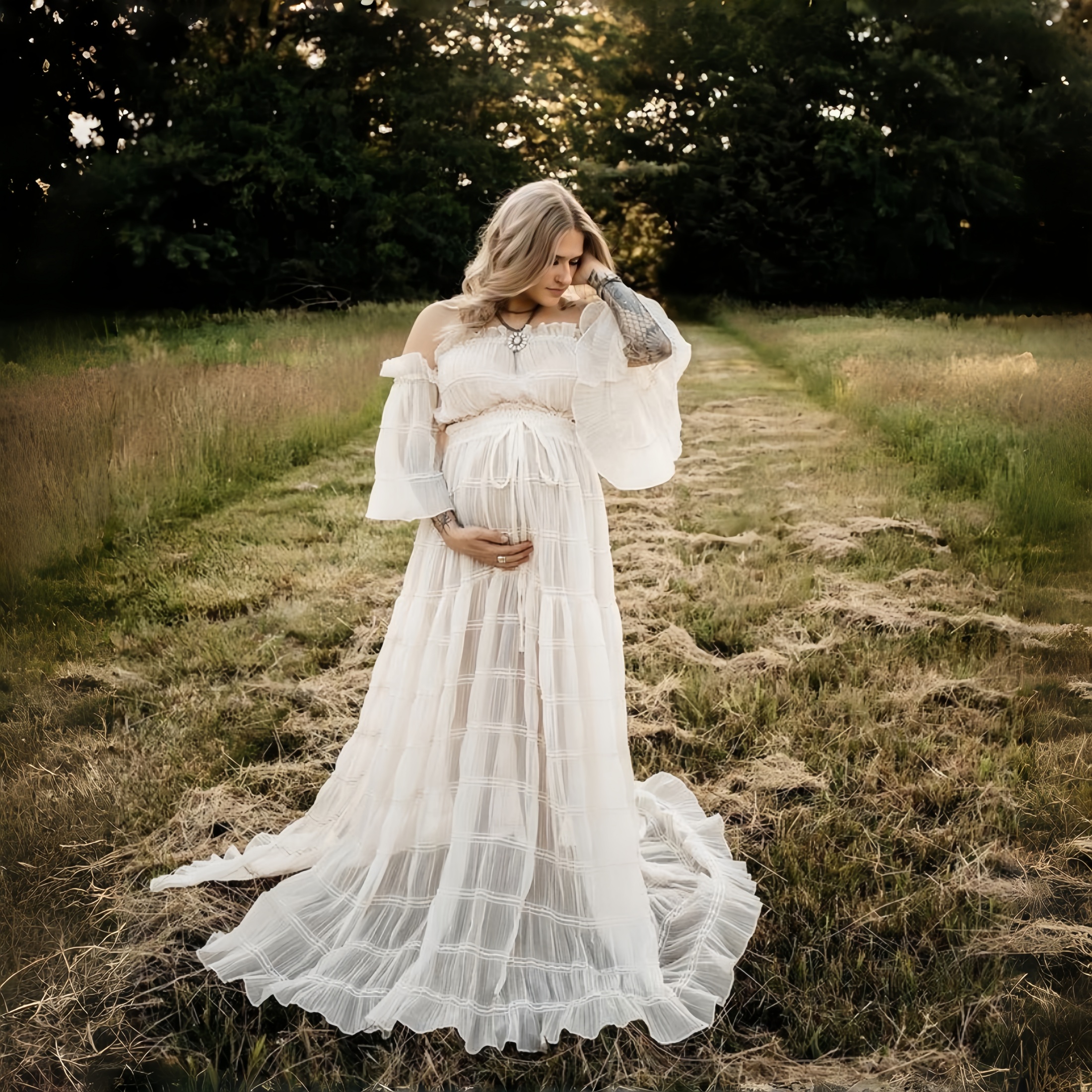 White Pleated Chiffon Maternit - Photography Outfit recension och pris