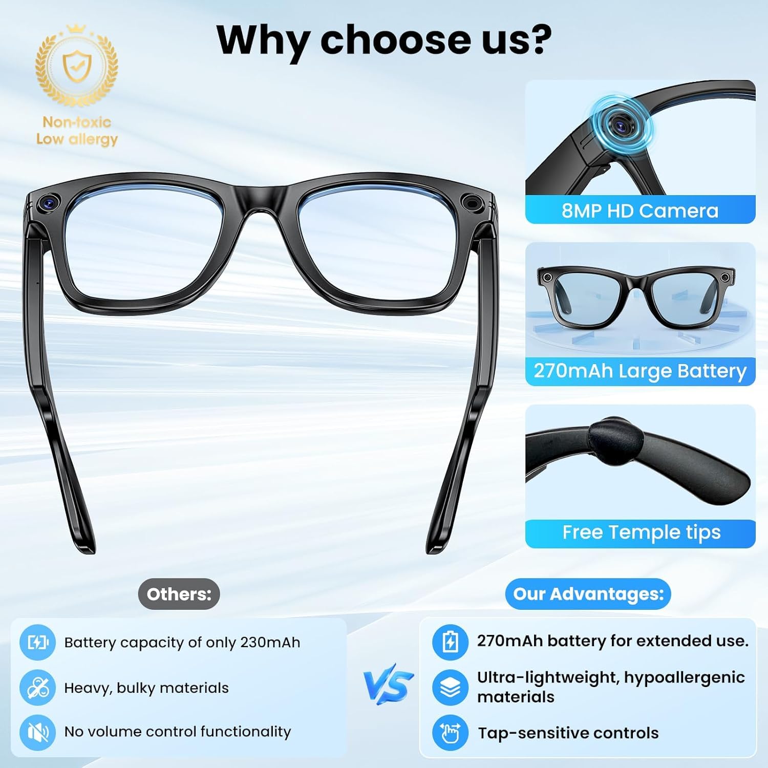 800W With Camera Smart Glasses - Photography Product recension och pris