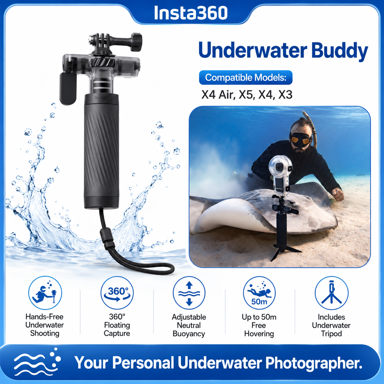 Insta360 Underwater Buddy Floa - Photography Grip Insta360 X5 recension och pris